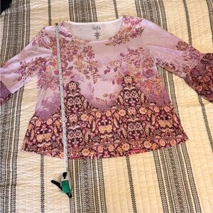 Soft Surroundings Lilac and Plum Floral Border Print Top